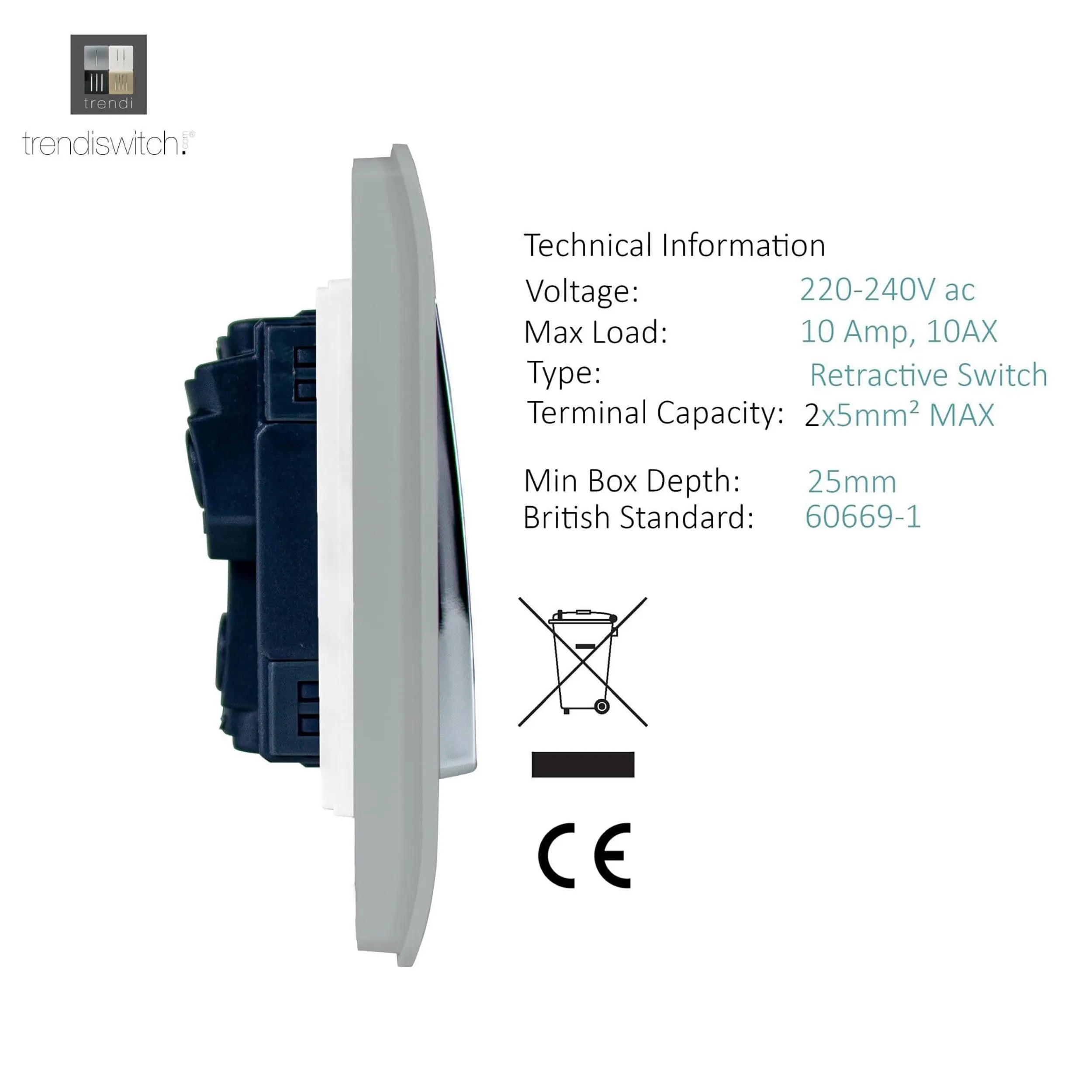 1 Gang Doorbell Silver ART-DBSI  Trendi Platinum Silver